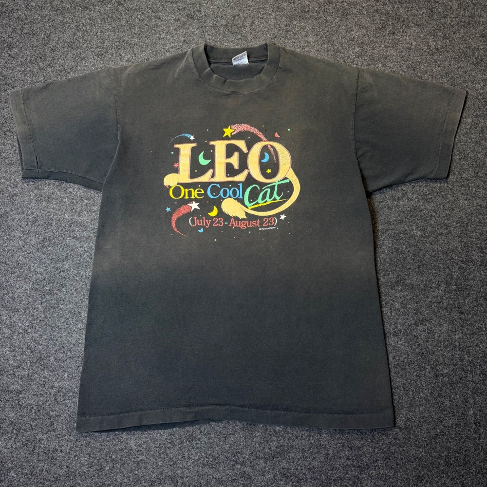 Vintage 90s SingleStitch T-Shirt Mens L Black Leo One Cool Cat made in usa